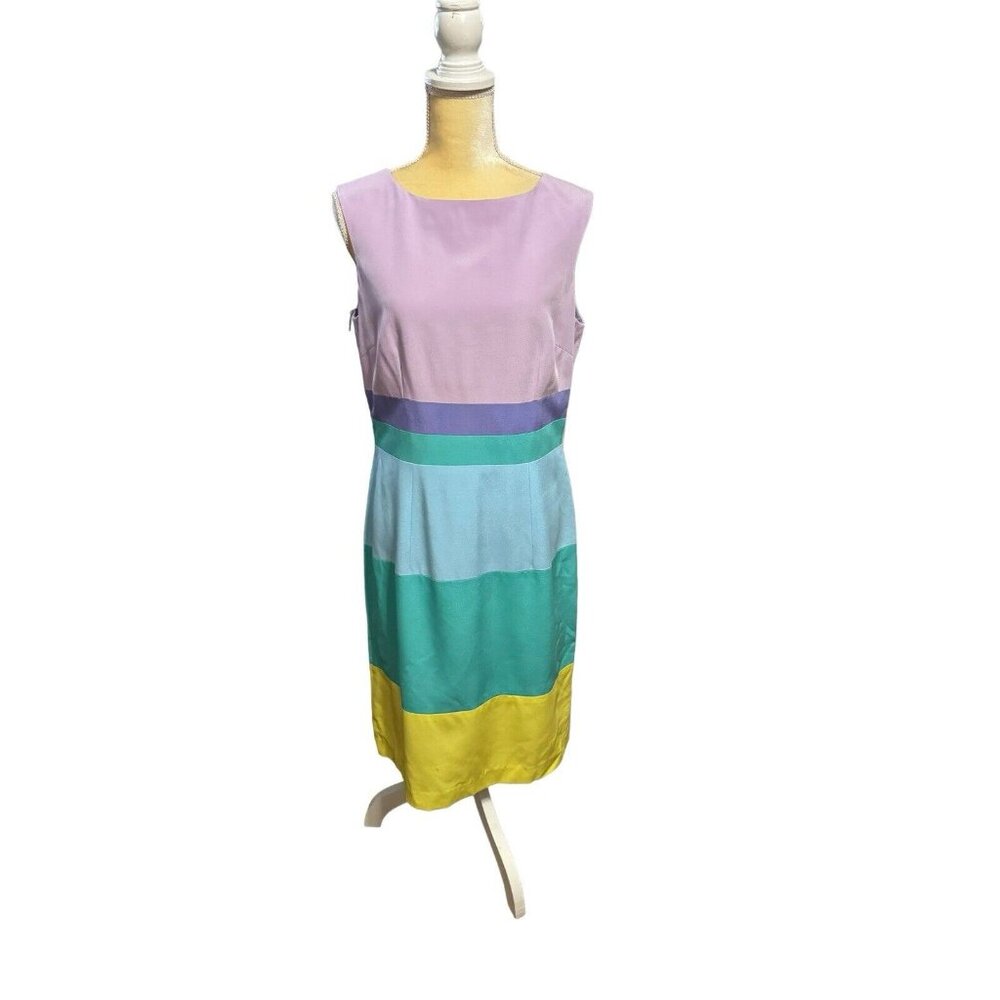 Deane & White Women's Dress‎ 100% Silk Long Color Block Sleeveless Sz 10